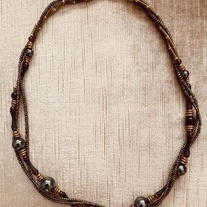Multi-Strand Beaded Necklace in Gold and Brown